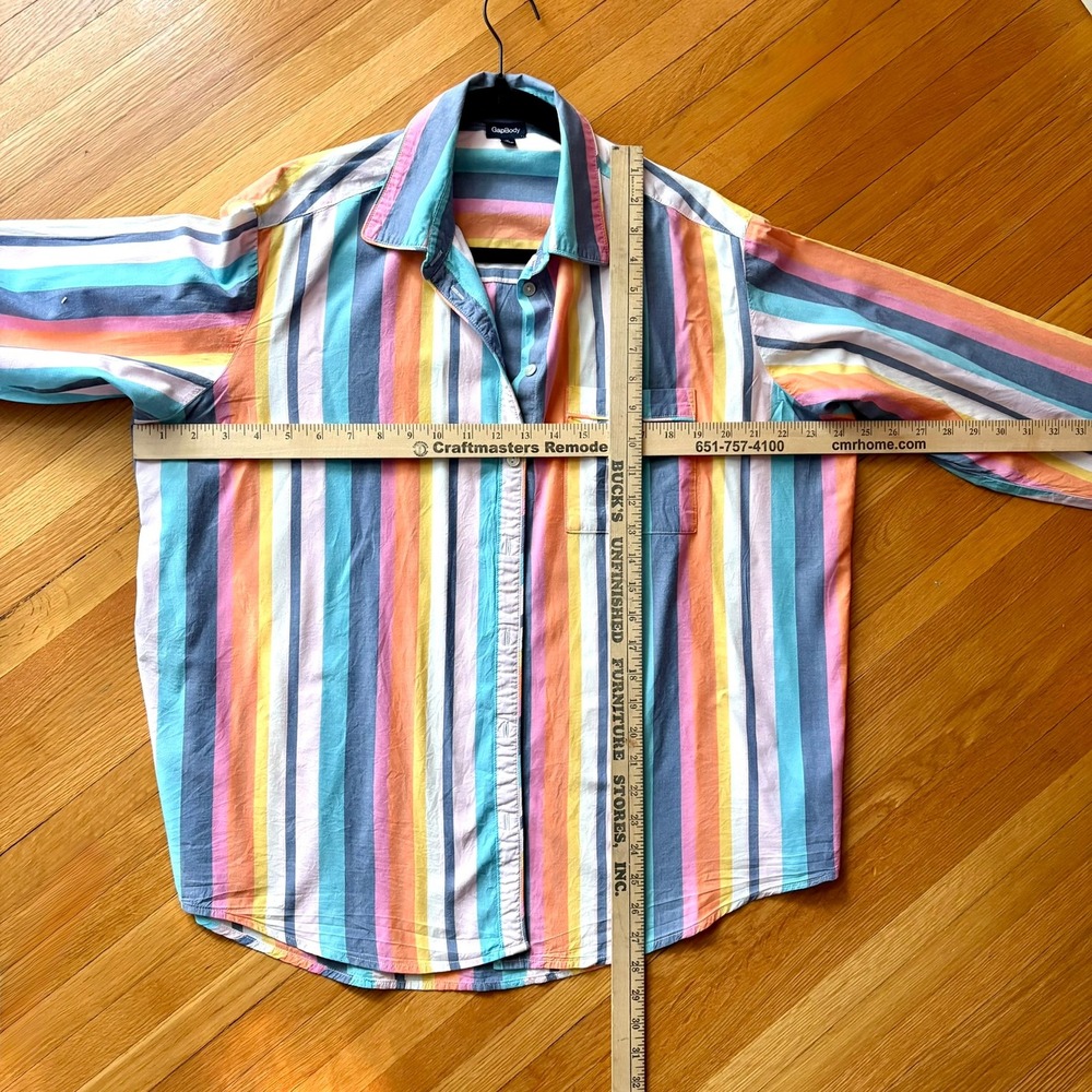 GapBody Poplin Top Multi Stripe Button Down Shirt S Relaxed Boyfriend Fit Casual - Picture 6 of 9